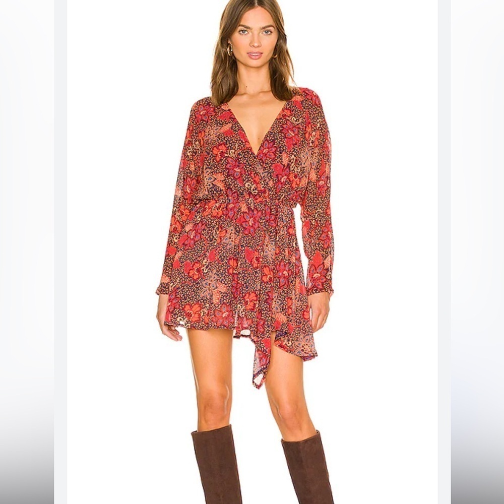 Free People Mini Dress Women’s Small Floral Tie Waist Teegan Long Sleeve B10